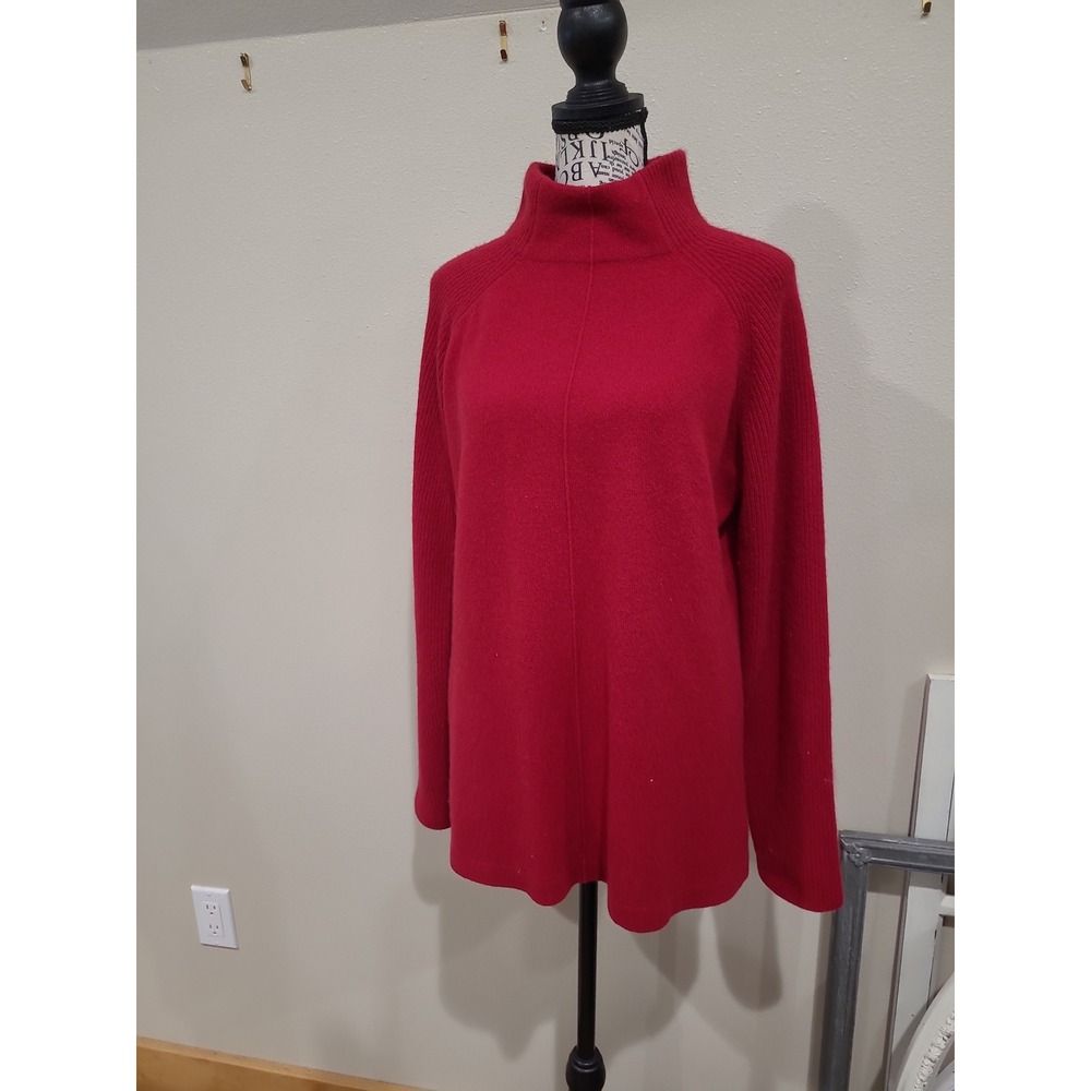 Griffen Women SZ XL 100% Cashmere  burgandy red Mock Neck Sweater long sleeve